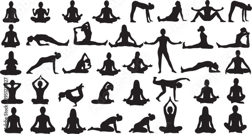 Yoga poses silhouettes for mindfulness and meditation practices daily