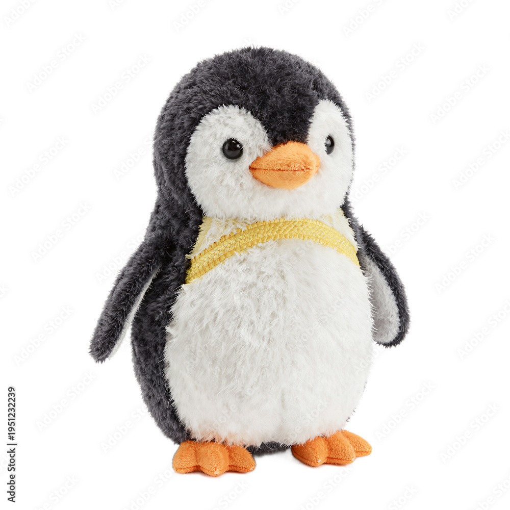 Fototapeta premium Cute Plush Penguin Toy on White Background