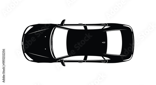 A stark black and white aerial view depicts a modern sedan vehicle showcasing its sleek roofline and overall form high quality
