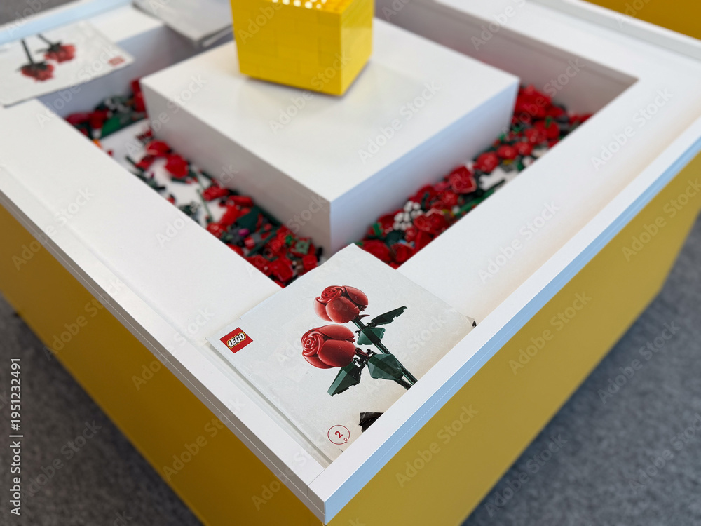 Fototapeta premium Lego red rose display with instruction booklet