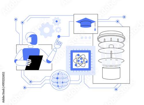AI-Smart Assisted Quantum Machine Model Training abstract concept vector illustration.