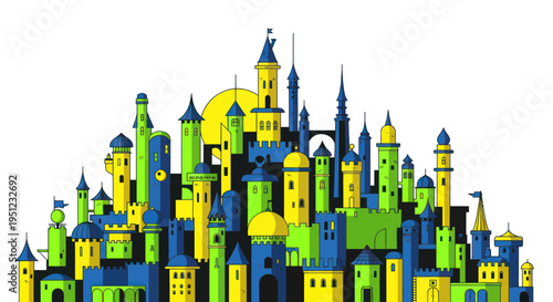 Fantasy Castle Cityscape Illustration - Colorful Towers and Buildings