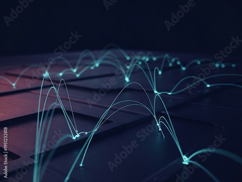 Abstract digital network connections forming glowing light patterns on dark surface