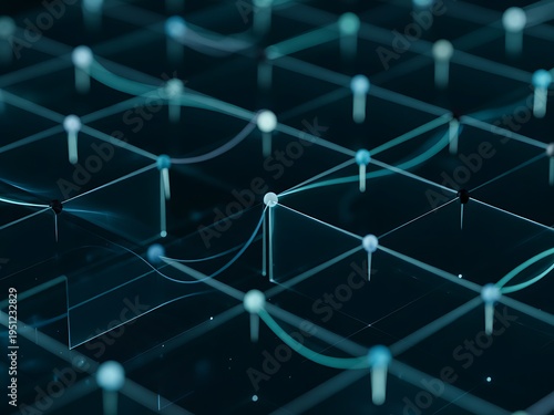 Abstract futuristic technology network with glowing nodes and interconnected pathways on transparent background
