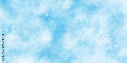 Abstract blue watercolor gradient paint on texture, abstract painted white clouds with pastel blue border grunge, blurred and grainy Blue powder explosion on white background,