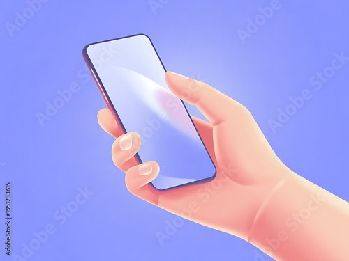Person holding modern smartphone with blank screen against gradient background