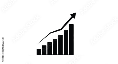 A stark black graphic depicts a rising bar chart with an upward trending arrow symbolizing growth and positive momentum
