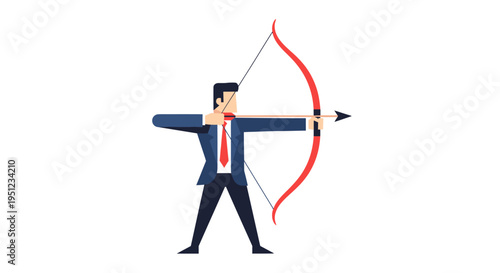 Businessman Aiming Red Bow Arrow.