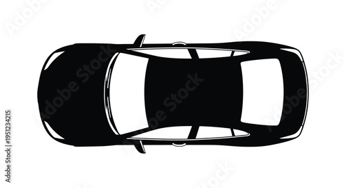 A stark black and white top down view depicts a modern sedan automobile showcasing its streamlined design and roofline high quality professional