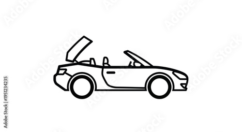 Car with open hood and doors.