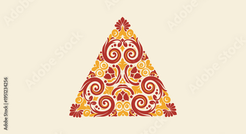 Vibrant Red Yellow Paisley Triangle Pattern.