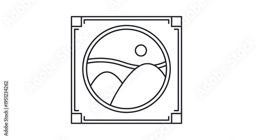 Simple line art mountain landscape icon.