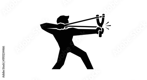 Man holding slingshot and stone weapon.