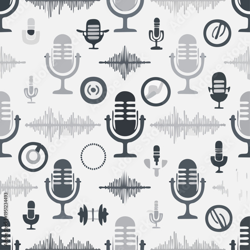 Microphones and Sound Wave Icons.