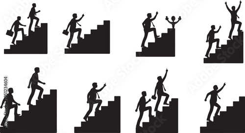 Business People Climbing Stairs to Success in Silhouette Form
