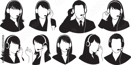 Business people wearing headsets in a call center setting