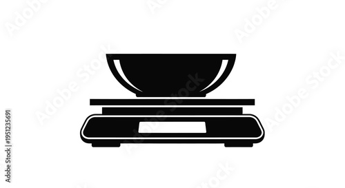 A simple black and white illustration depicts a kitchen scale with a bowl resting on its weighing platform