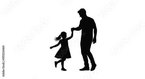 A silhouetted image depicts a heartwarming scene of a father and young daughter joyfully dancing together high quality professional