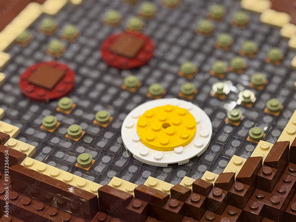 Naklejka premium Lego fried egg on textured tile
