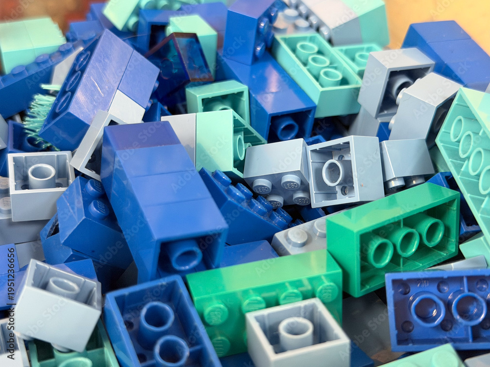 Fototapeta premium Blue and teal building block pile