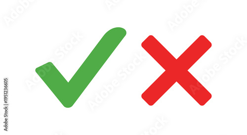 A simple graphic displays a vibrant green checkmark positioned beside a bold red x symbolizing approval and rejection