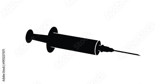 A stark silhouette depicts a medical syringe focusing on its form and suggesting themes of healthcare and injection