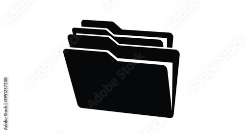 A stark black silhouette depicts a stack of open file folders suggesting organization and document management high quality professional