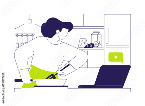 Learn cooking online isolated cartoon vector illustrations.
