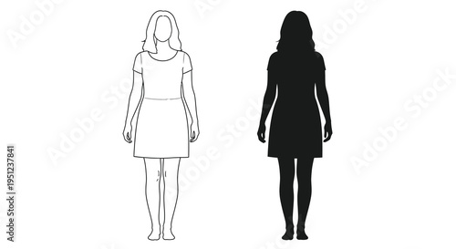 This graphic displays a contrasting pair of female figures one a white outline and the other a black silhouette