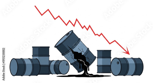Oil Price Crash - Barrels, Spillage, and a Downward Trend Line.