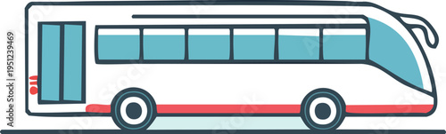 Minimal line icon of a long passenger bus side view, public transport symbol,