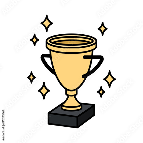 Valedictorian Trophy, Academic Excellence Award, Student of the Year Award, school cup, gold prize cup in doodle style. Element for degree ceremony, educational programs design. Vector