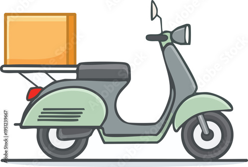 Minimal line icon of a scooter with rear box, urban delivery transport symbol