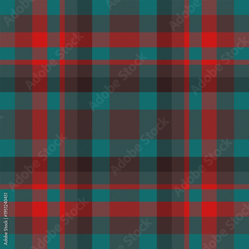 Blank fabric plaid pattern, quilted texture tartan textile. Menu vector background check seamless in red and cyan colors.