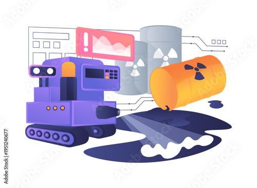 Chemical Spill Robot abstract concept vector illustration.