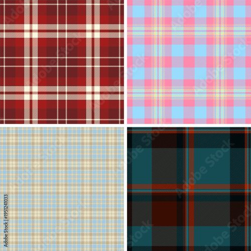 Holiday plaid collection designed for seasonal textiles. The pack works for home decor concepts and soft goods. Seamless vectors repeat evenly.