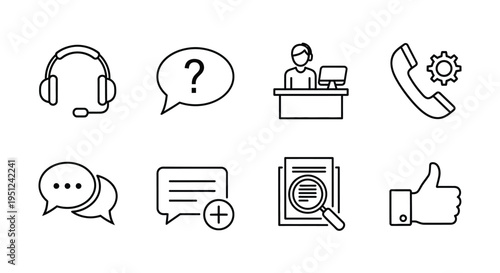 Illustrations depicting various customer support and communication methods Vector