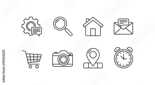 Eight distinct icons representing various common activities and services Vector