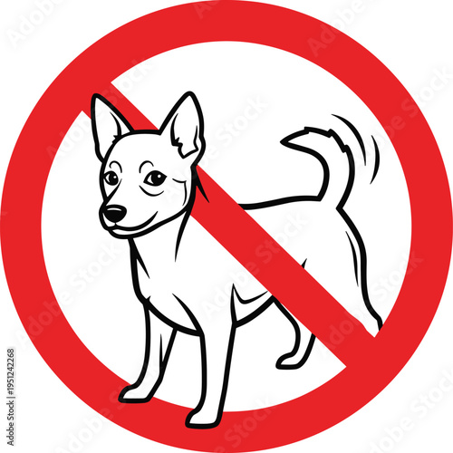 no dogs allowed prohibition sign illustration, pet restriction symbol with red circle, warning icon for public places vector