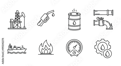 Illustrations of key elements in the oil and gas industry operations Vector