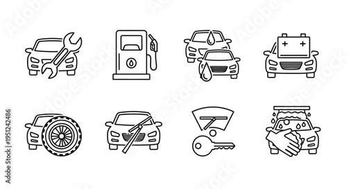 Essential car maintenance and service icons collection Vector