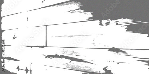 White Grunge Brush Strokes on Dark Wood Planks Background for Rustic Banner or Sign.