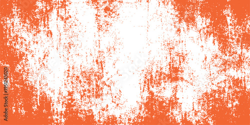 A weathered abstract orange background with red and yellow peeling paint reveals a rusty metal texture on an aged grunge surface