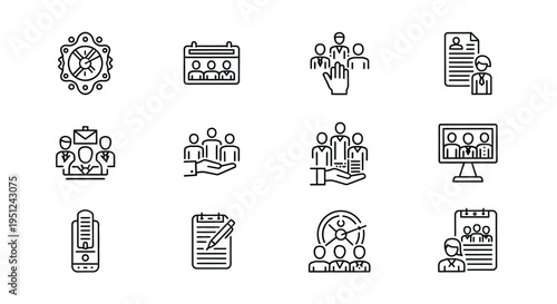 Collection of icons depicting various team management and communication activities Vector