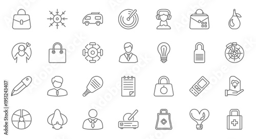 Collection of diverse icons representing various professions and concepts Vector
