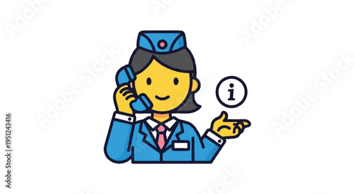 Airline attendant icon making phone call with information symbol