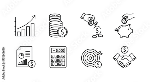 Essential icons representing financial growth and investment strategies Vector