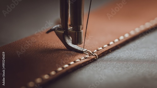 A saddle stitch leatherworker sewing thick leather belt.