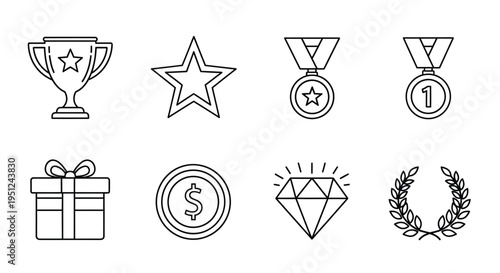 Collection of icons representing various achievement and reward symbols Vector