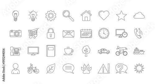 Collection of diverse icons representing various concepts and objects Vector